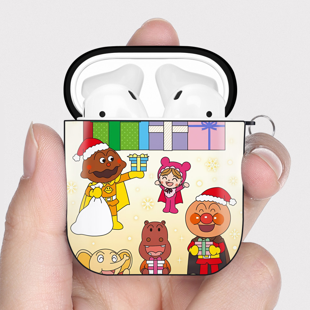 （画像用） アンパンマン Anpanman AirPods 第2世代保護ケース ハードシェル ブラック 耐衝撃・防指紋・カラビナ付き