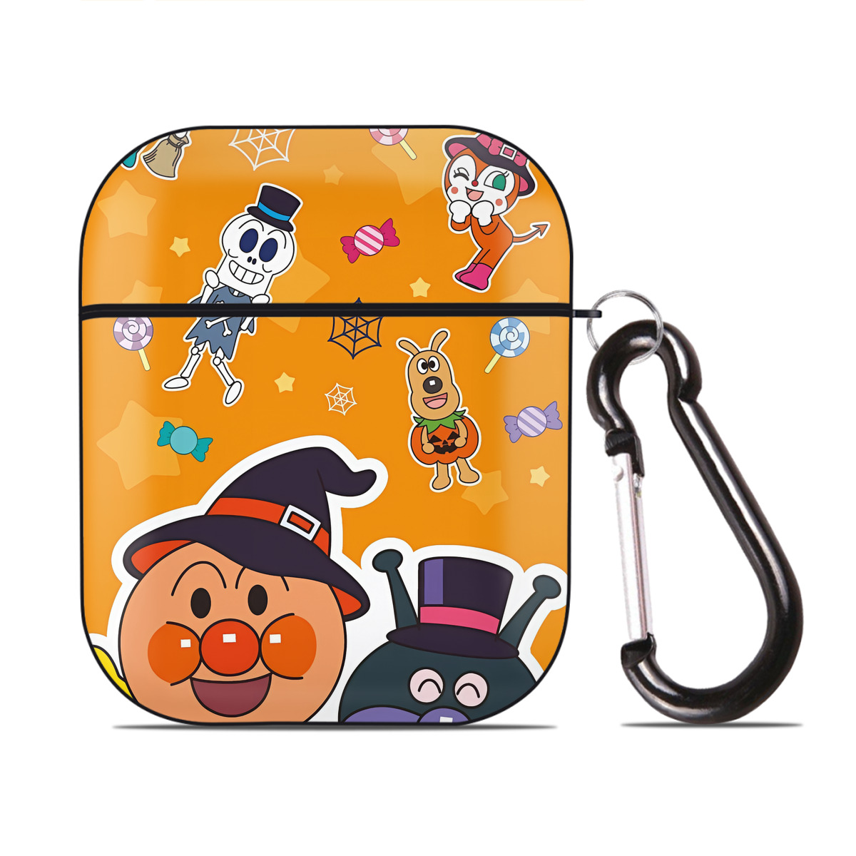 （画像用） アンパンマン Anpanman AirPods 第2世代保護ケース ハードシェル ブラック 耐衝撃・防指紋・カラビナ付き