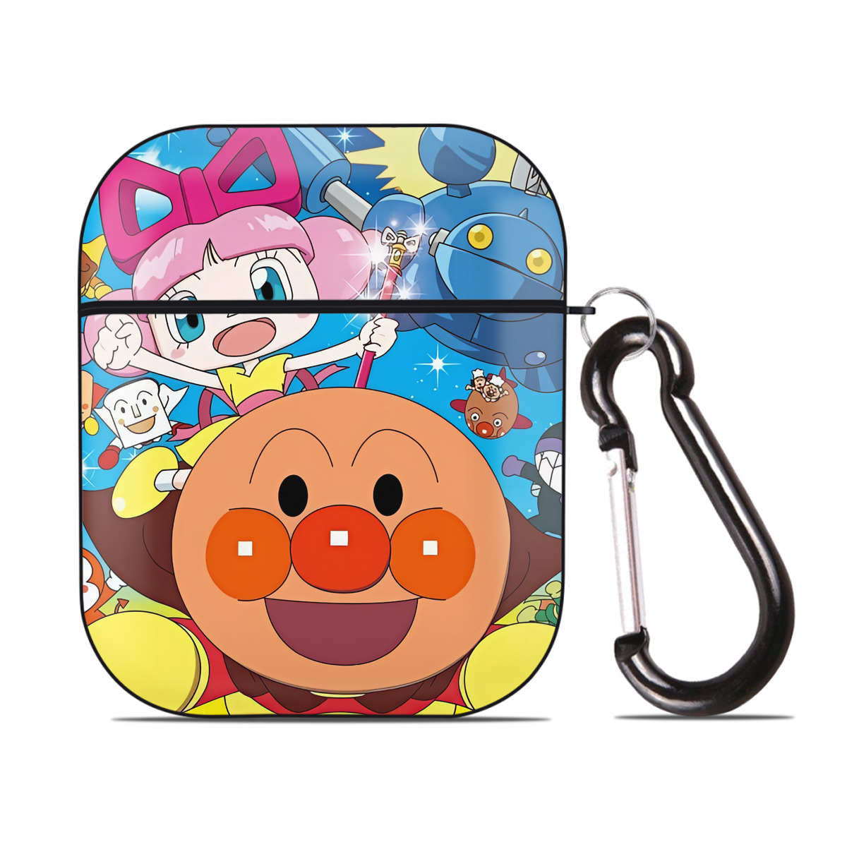 （画像用） アンパンマン Anpanman AirPods 第2世代保護ケース ハードシェル ブラック 耐衝撃・防指紋・カラビナ付き