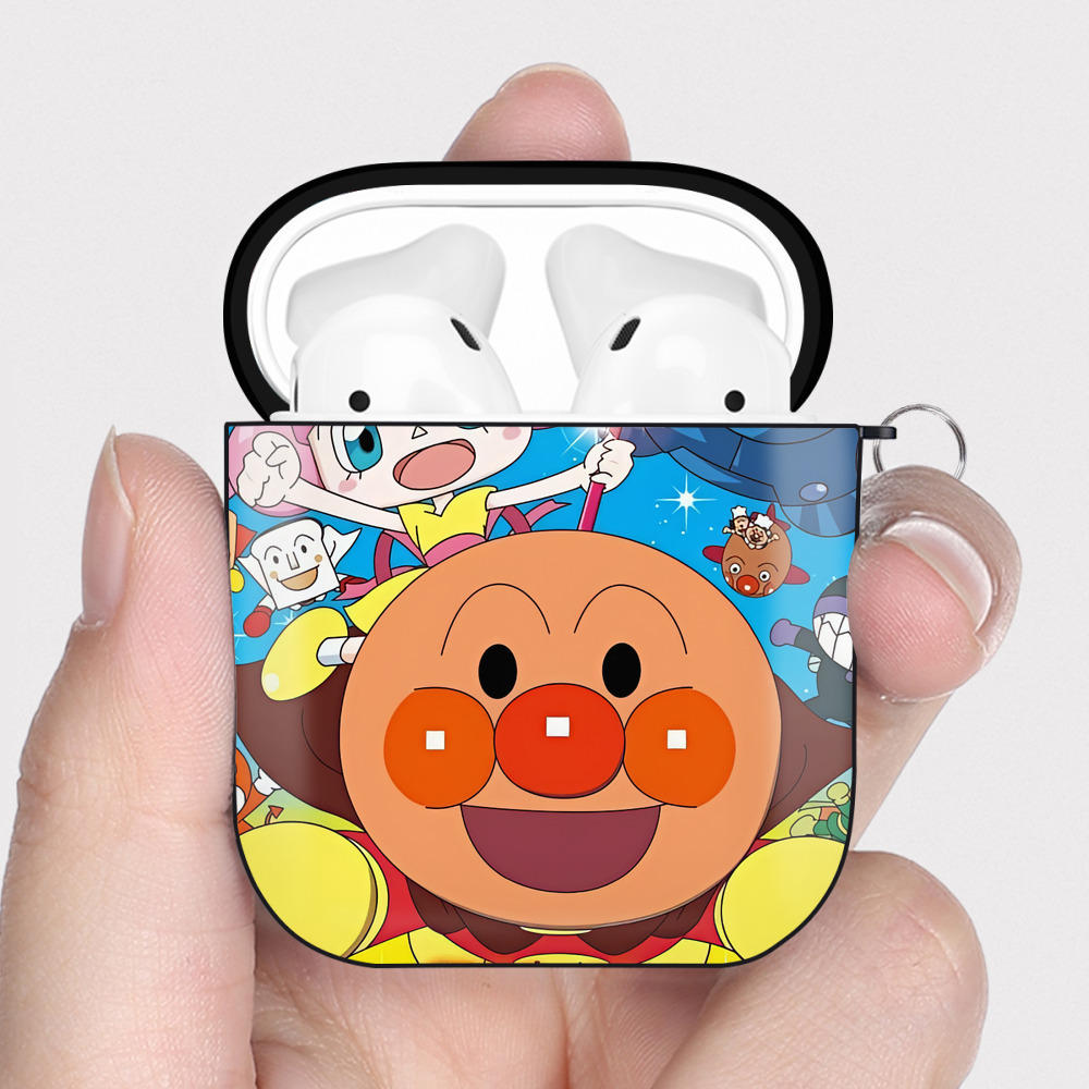 （画像用） アンパンマン Anpanman AirPods 第2世代保護ケース ハードシェル ブラック 耐衝撃・防指紋・カラビナ付き