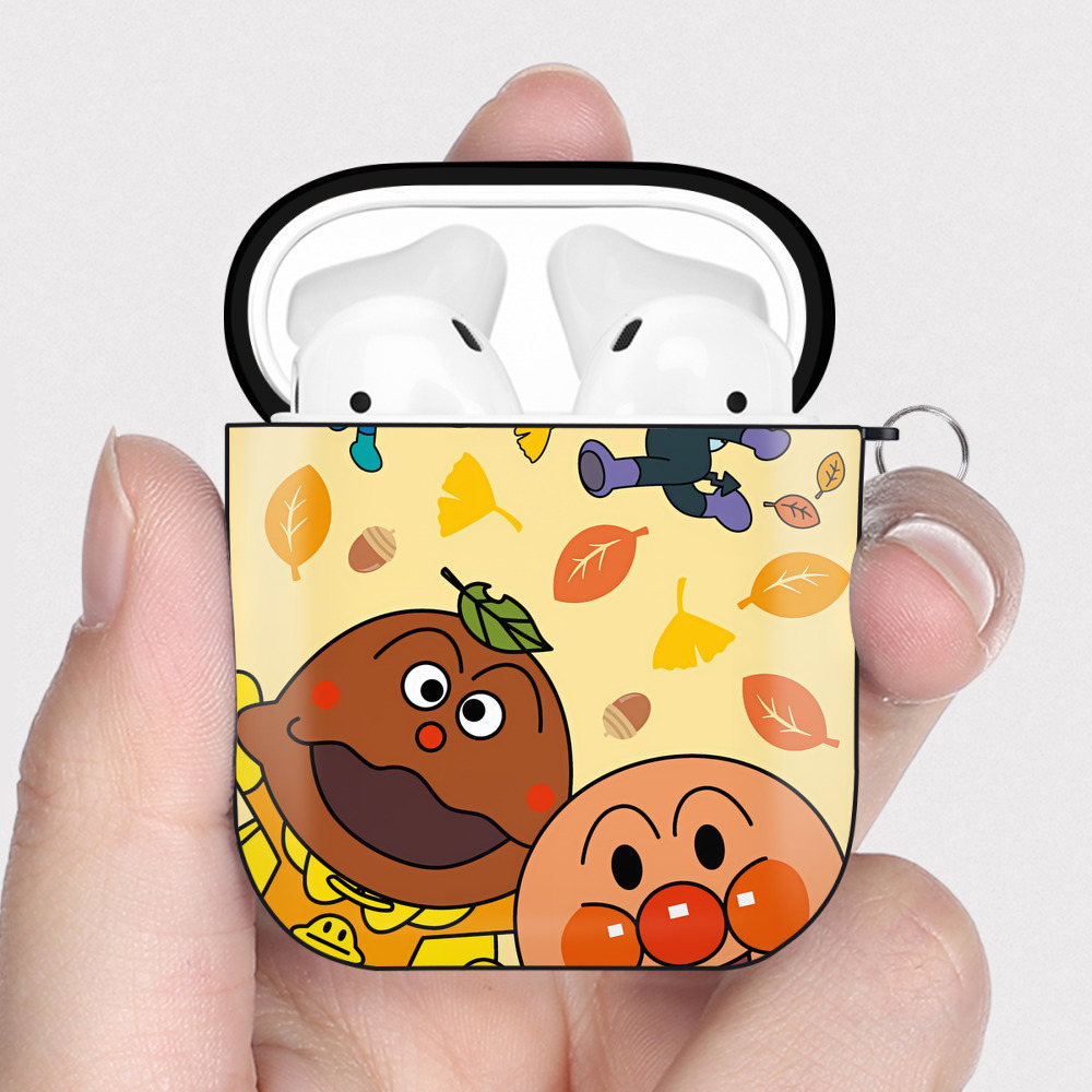 （画像用） アンパンマン Anpanman AirPods 第2世代保護ケース ハードシェル ブラック 耐衝撃・防指紋・カラビナ付き