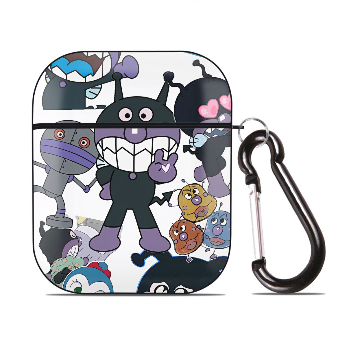 （画像用） アンパンマン Anpanman AirPods 第2世代保護ケース ハードシェル ブラック 耐衝撃・防指紋・カラビナ付き