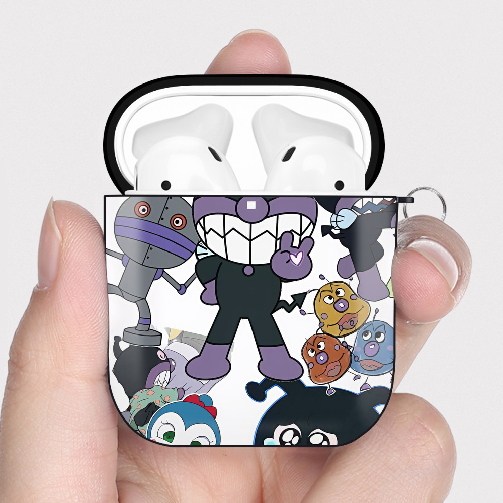 （画像用） アンパンマン Anpanman AirPods 第2世代保護ケース ハードシェル ブラック 耐衝撃・防指紋・カラビナ付き