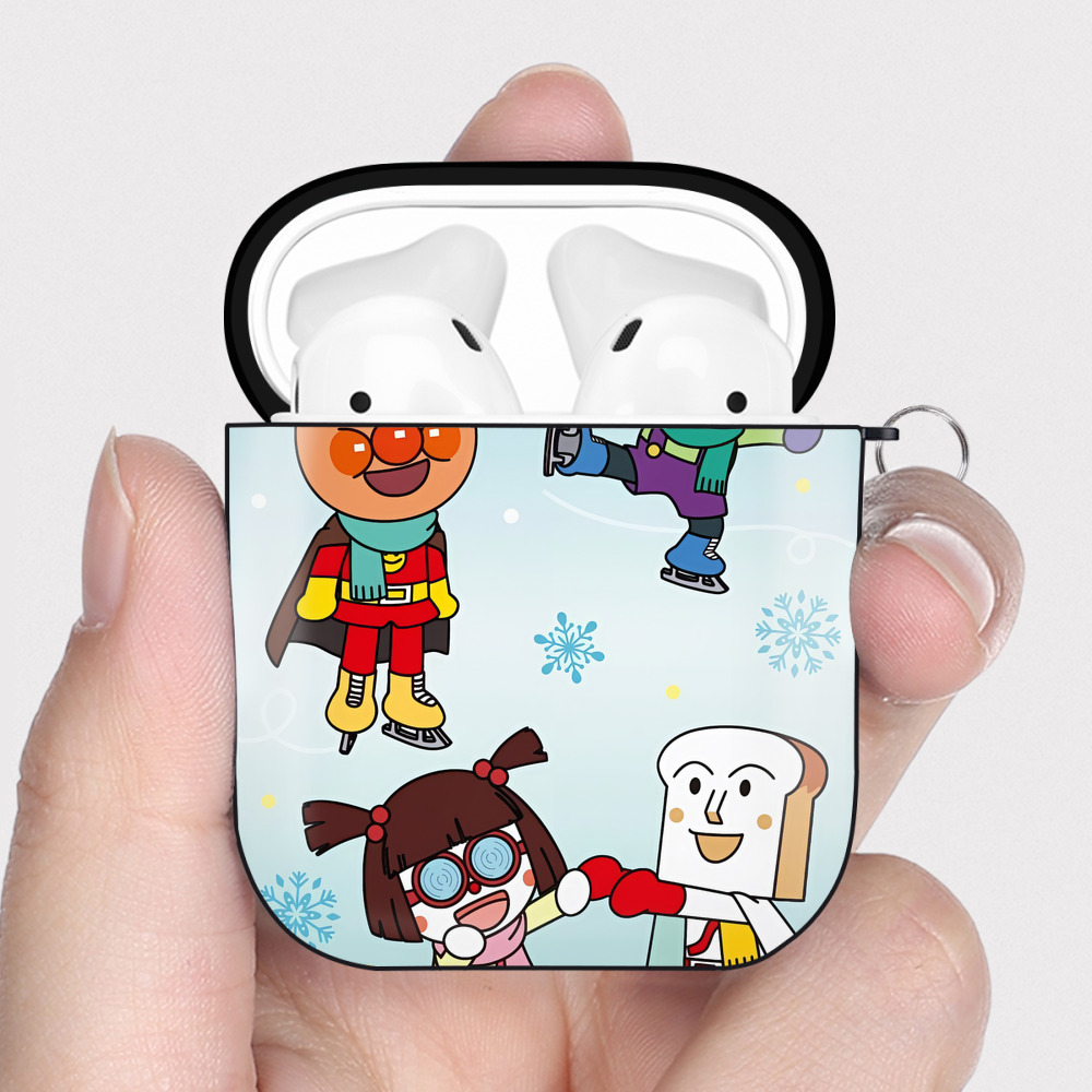 （画像用） アンパンマン Anpanman AirPods 第2世代保護ケース ハードシェル ブラック 耐衝撃・防指紋・カラビナ付き