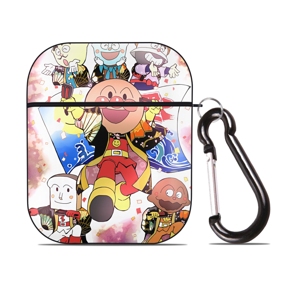 （画像用） アンパンマン Anpanman AirPods 第2世代保護ケース ハードシェル ブラック 耐衝撃・防指紋・カラビナ付き