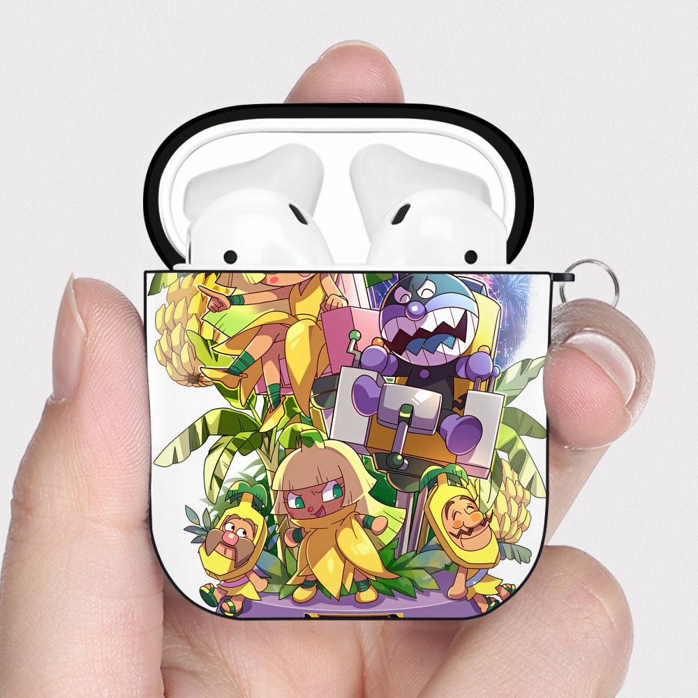 （画像用） アンパンマン Anpanman AirPods 第2世代保護ケース ハードシェル ブラック 耐衝撃・防指紋・カラビナ付き
