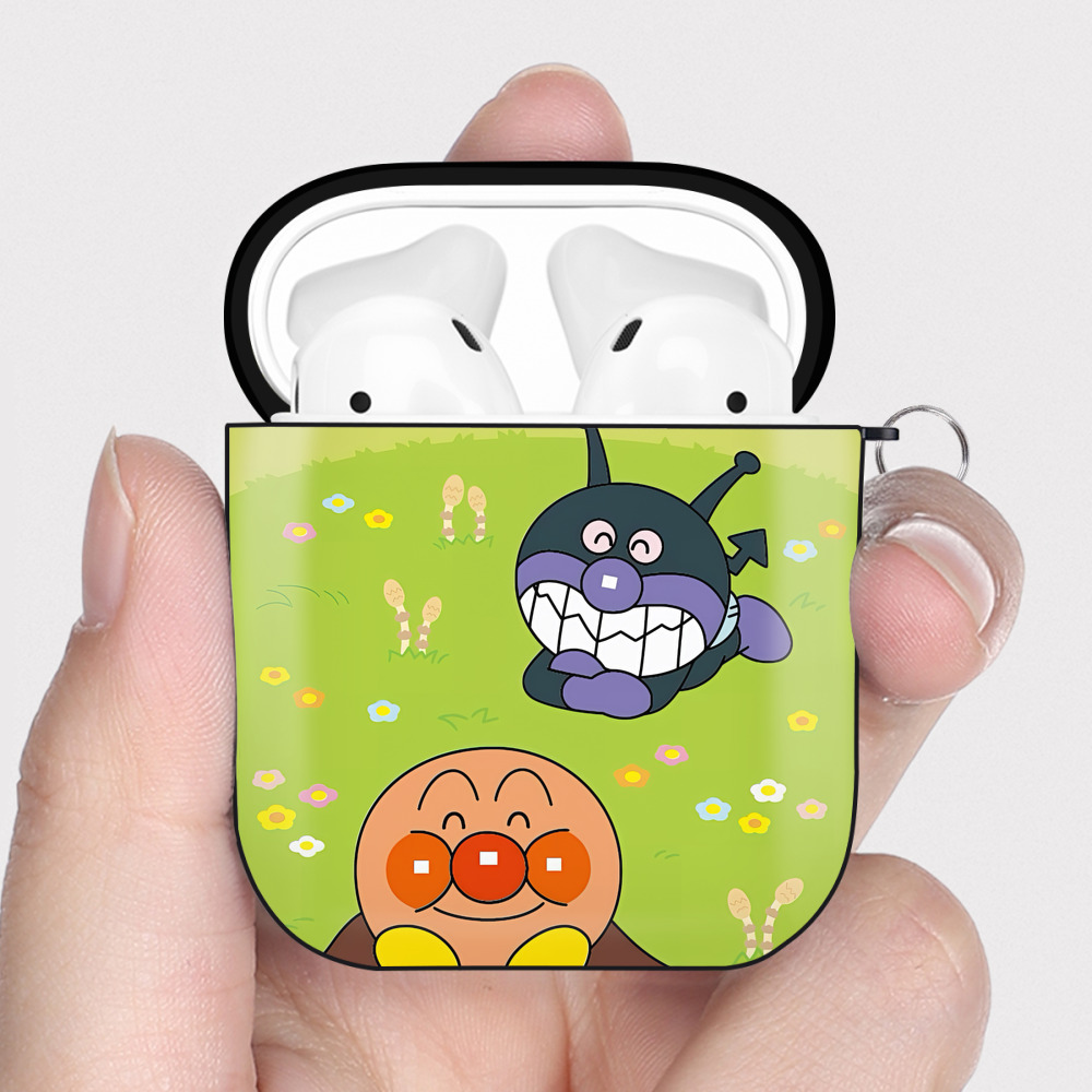 （画像用） アンパンマン Anpanman AirPods 第2世代保護ケース ハードシェル ブラック 耐衝撃・防指紋・カラビナ付き