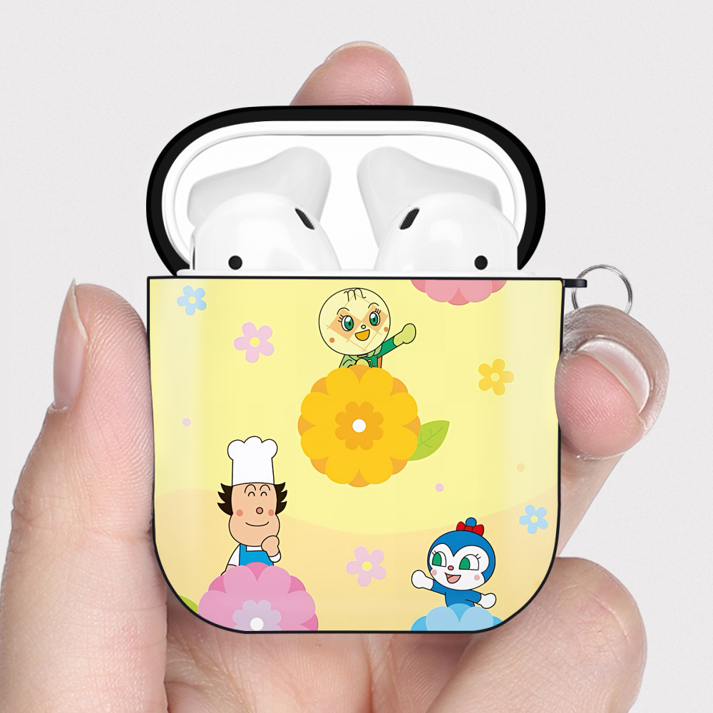 （画像用） アンパンマン Anpanman AirPods 第2世代保護ケース ハードシェル ブラック 耐衝撃・防指紋・カラビナ付き