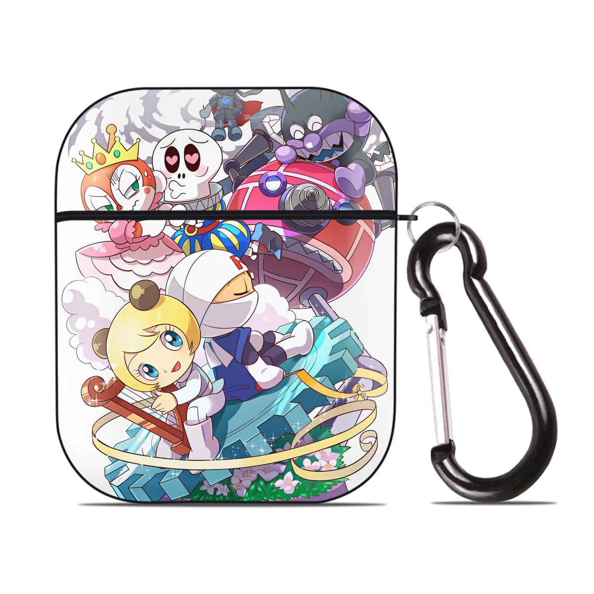（画像用） アンパンマン Anpanman AirPods 第2世代保護ケース ハードシェル ブラック 耐衝撃・防指紋・カラビナ付き