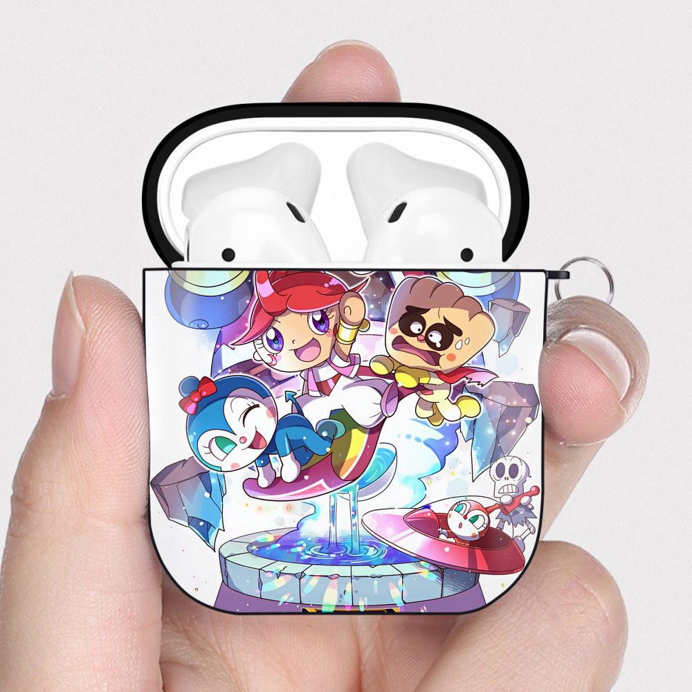 （画像用） アンパンマン Anpanman AirPods 第2世代保護ケース ハードシェル ブラック 耐衝撃・防指紋・カラビナ付き