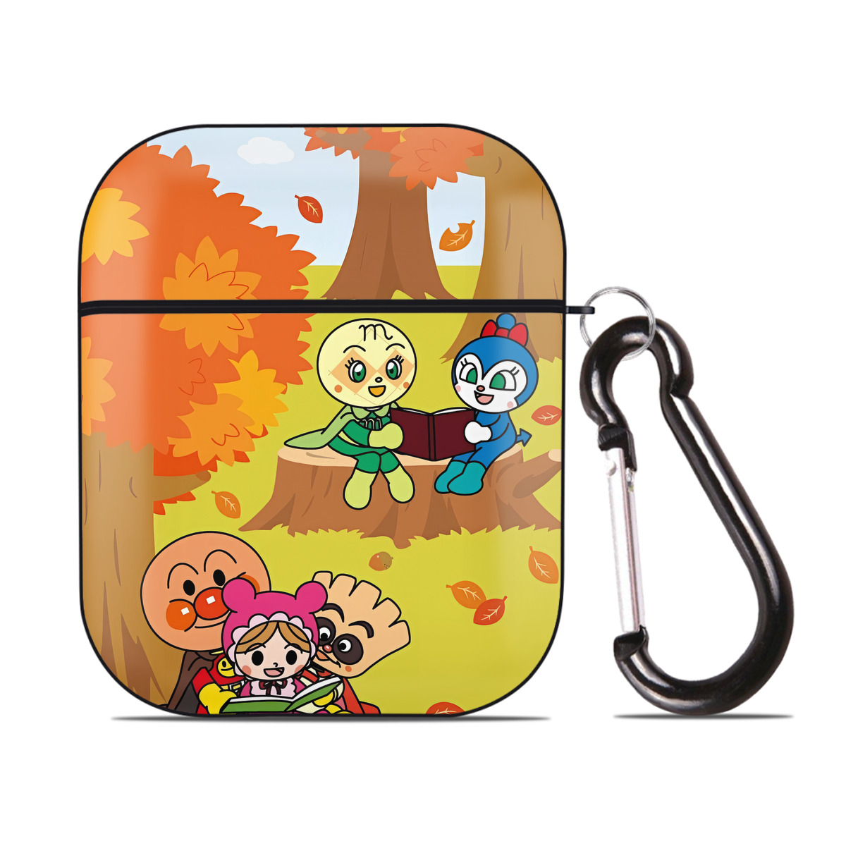 （画像用） アンパンマン Anpanman AirPods 第2世代保護ケース ハードシェル ブラック 耐衝撃・防指紋・カラビナ付き