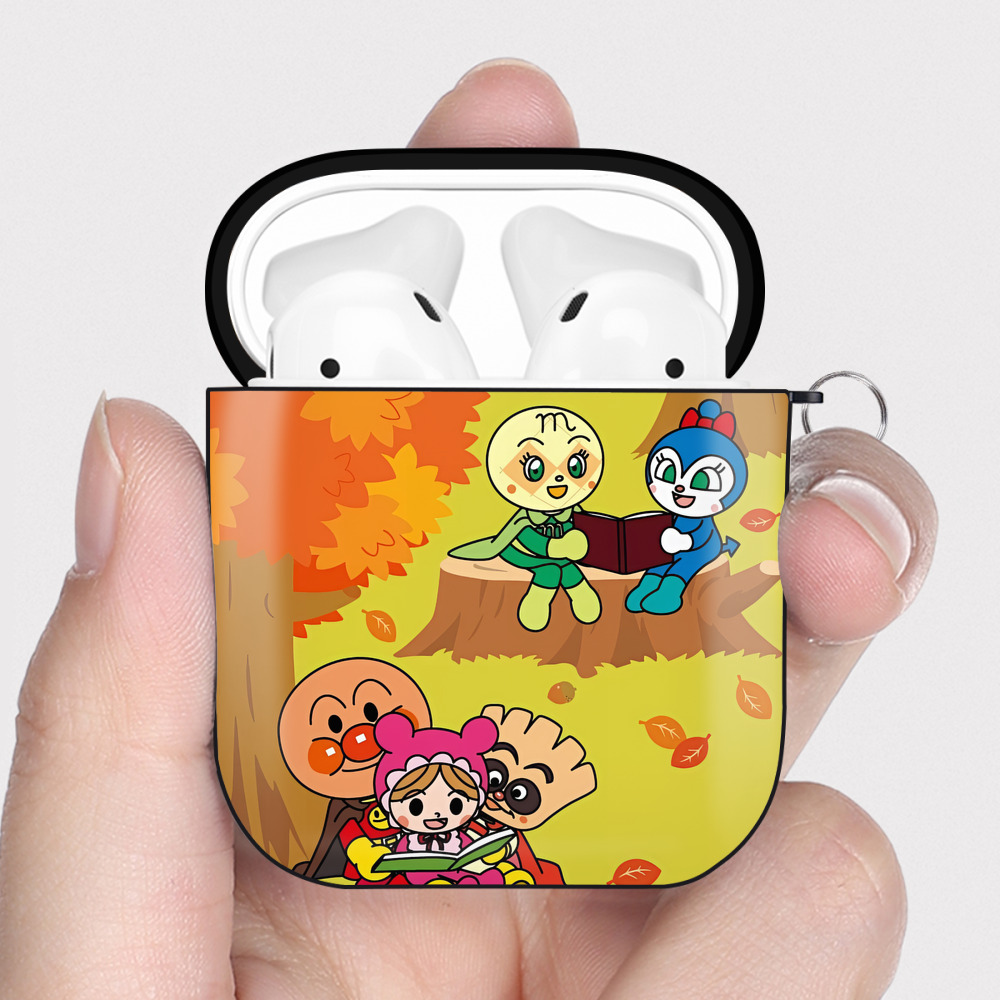 （画像用） アンパンマン Anpanman AirPods 第2世代保護ケース ハードシェル ブラック 耐衝撃・防指紋・カラビナ付き