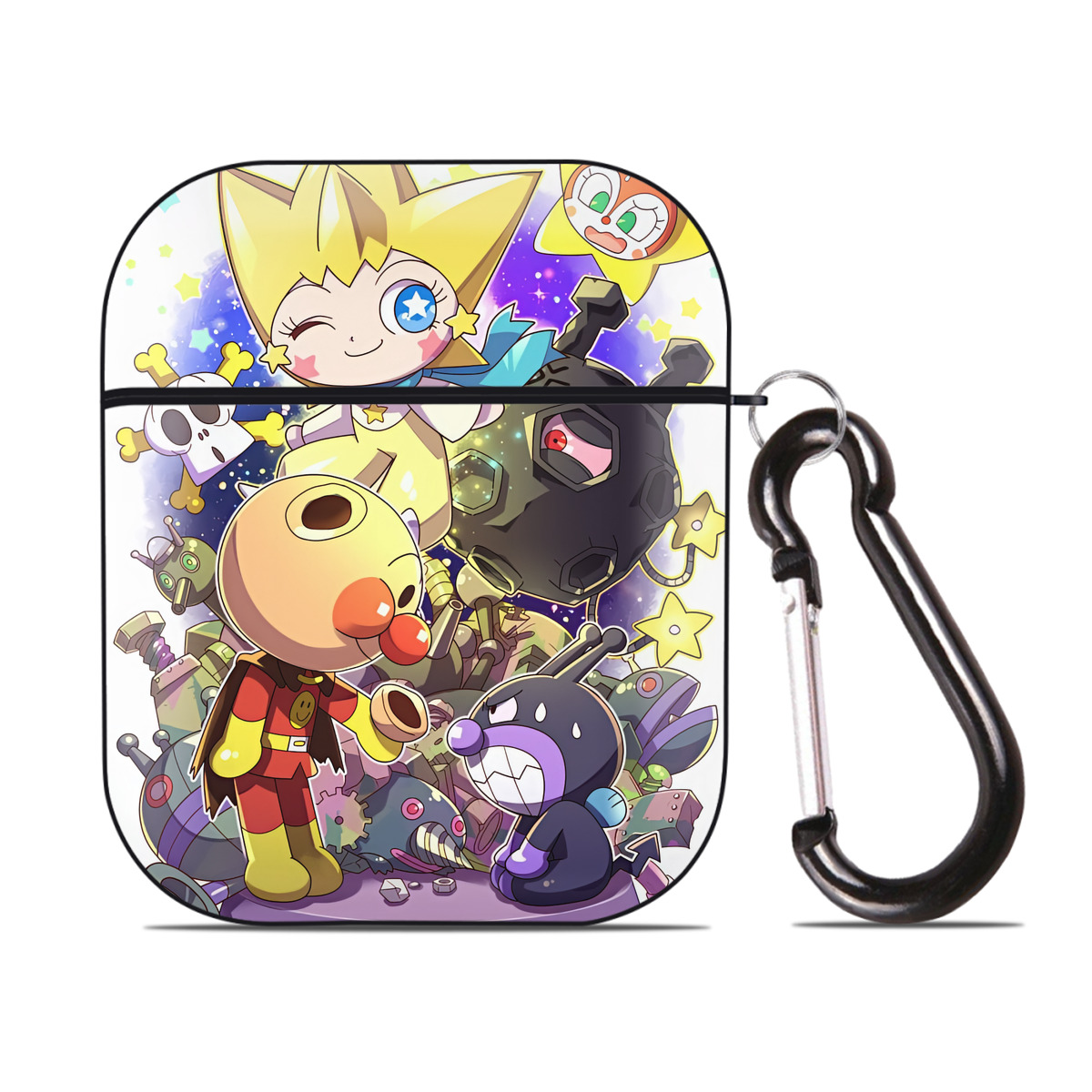 （画像用） アンパンマン Anpanman AirPods 第2世代保護ケース ハードシェル ブラック 耐衝撃・防指紋・カラビナ付き