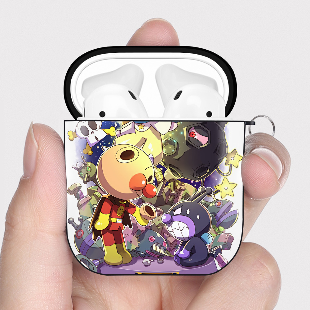 （画像用） アンパンマン Anpanman AirPods 第2世代保護ケース ハードシェル ブラック 耐衝撃・防指紋・カラビナ付き