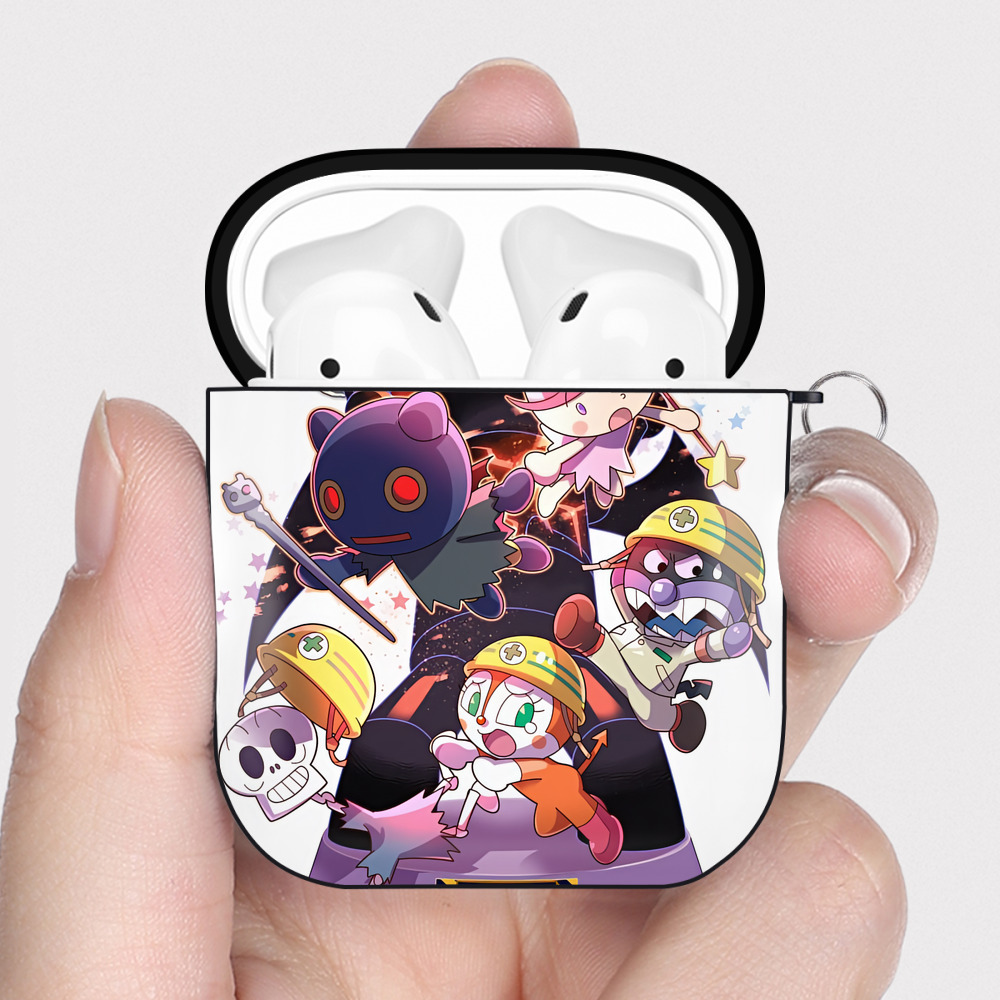 （画像用） アンパンマン Anpanman AirPods 第2世代保護ケース ハードシェル ブラック 耐衝撃・防指紋・カラビナ付き