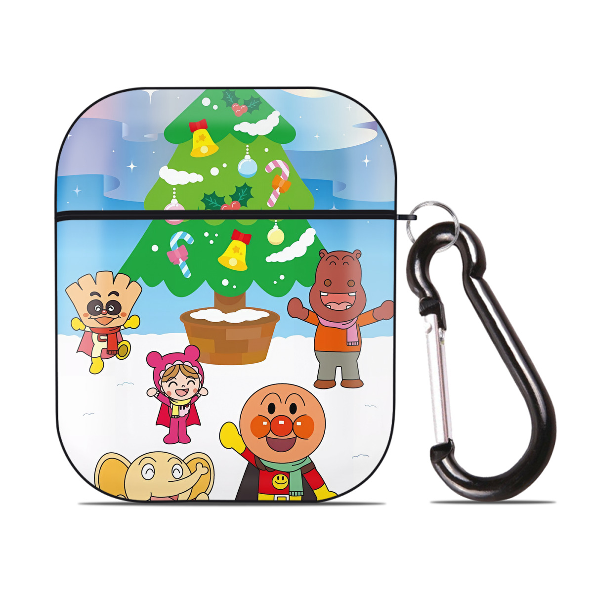 （画像用） アンパンマン Anpanman AirPods 第2世代保護ケース ハードシェル ブラック 耐衝撃・防指紋・カラビナ付き