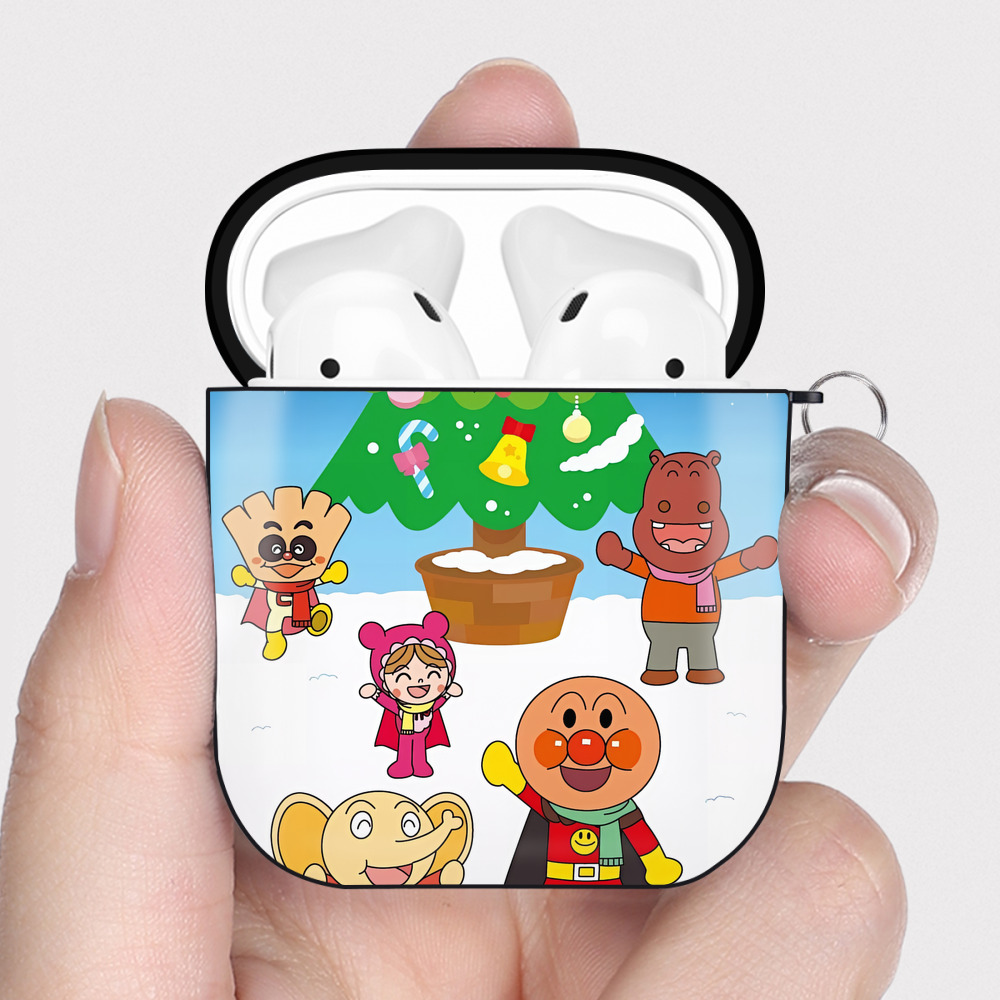 （画像用） アンパンマン Anpanman AirPods 第2世代保護ケース ハードシェル ブラック 耐衝撃・防指紋・カラビナ付き
