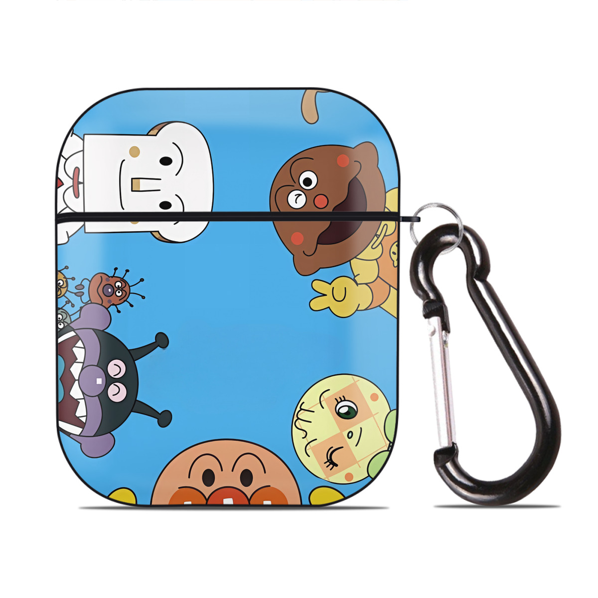 （画像用） アンパンマン Anpanman AirPods 第2世代保護ケース ハードシェル ブラック 耐衝撃・防指紋・カラビナ付き