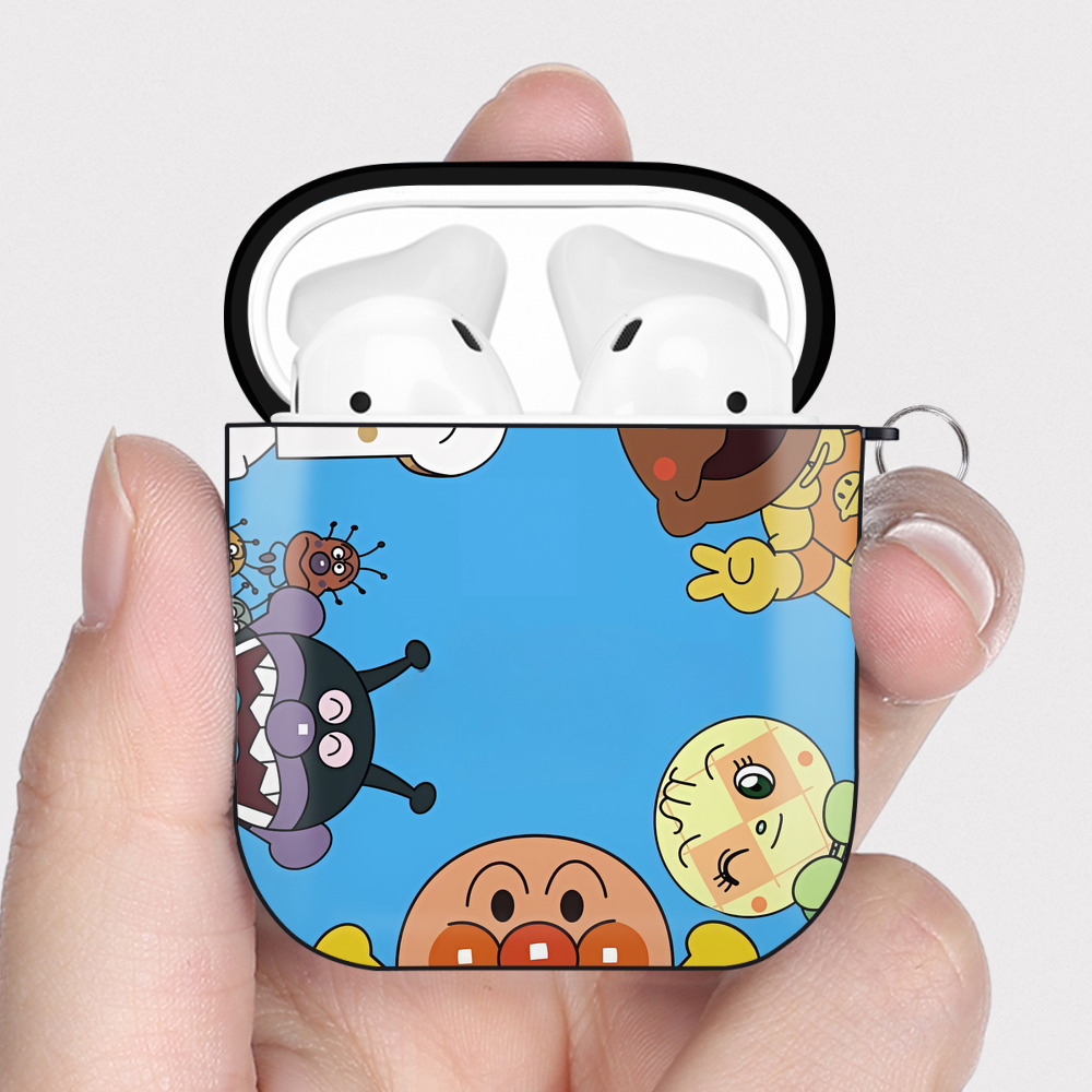 （画像用） アンパンマン Anpanman AirPods 第2世代保護ケース ハードシェル ブラック 耐衝撃・防指紋・カラビナ付き