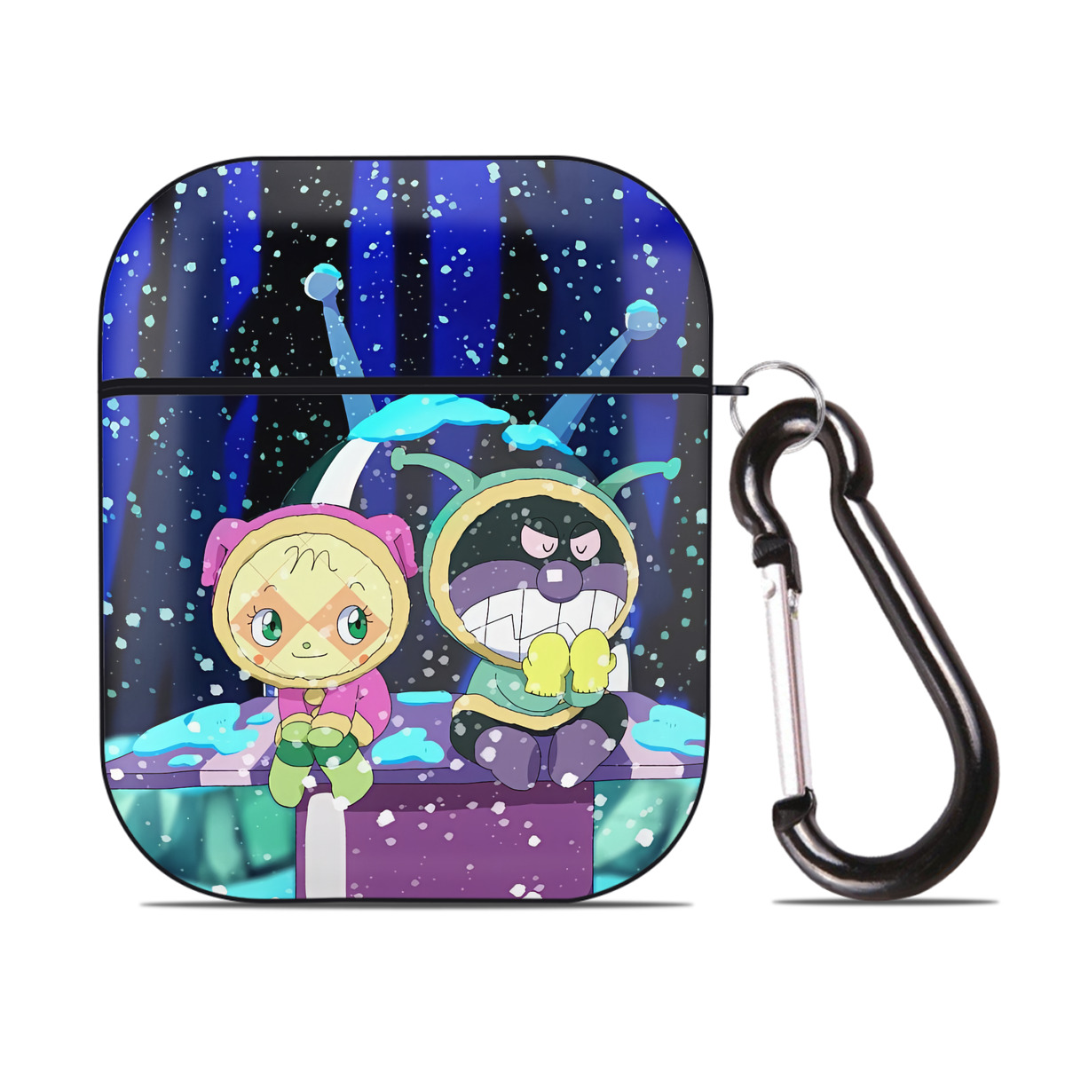 （画像用） アンパンマン Anpanman AirPods 第2世代保護ケース ハードシェル ブラック 耐衝撃・防指紋・カラビナ付き