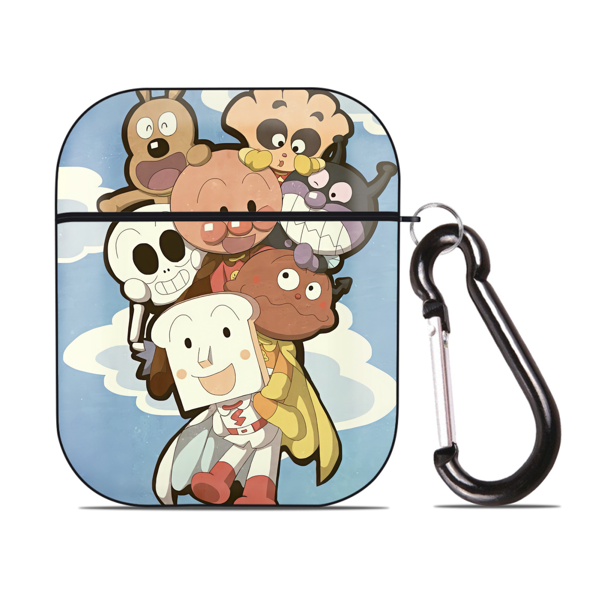 （画像用） アンパンマン Anpanman AirPods 第2世代保護ケース ハードシェル ブラック 耐衝撃・防指紋・カラビナ付き