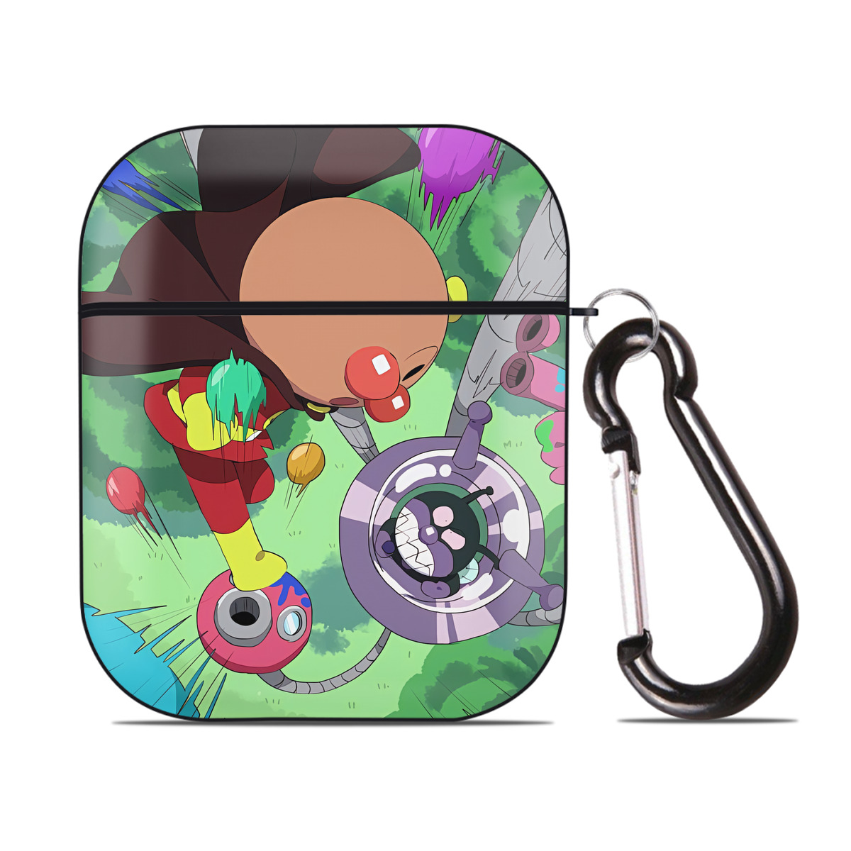 （画像用） アンパンマン Anpanman AirPods 第2世代保護ケース ハードシェル ブラック 耐衝撃・防指紋・カラビナ付き
