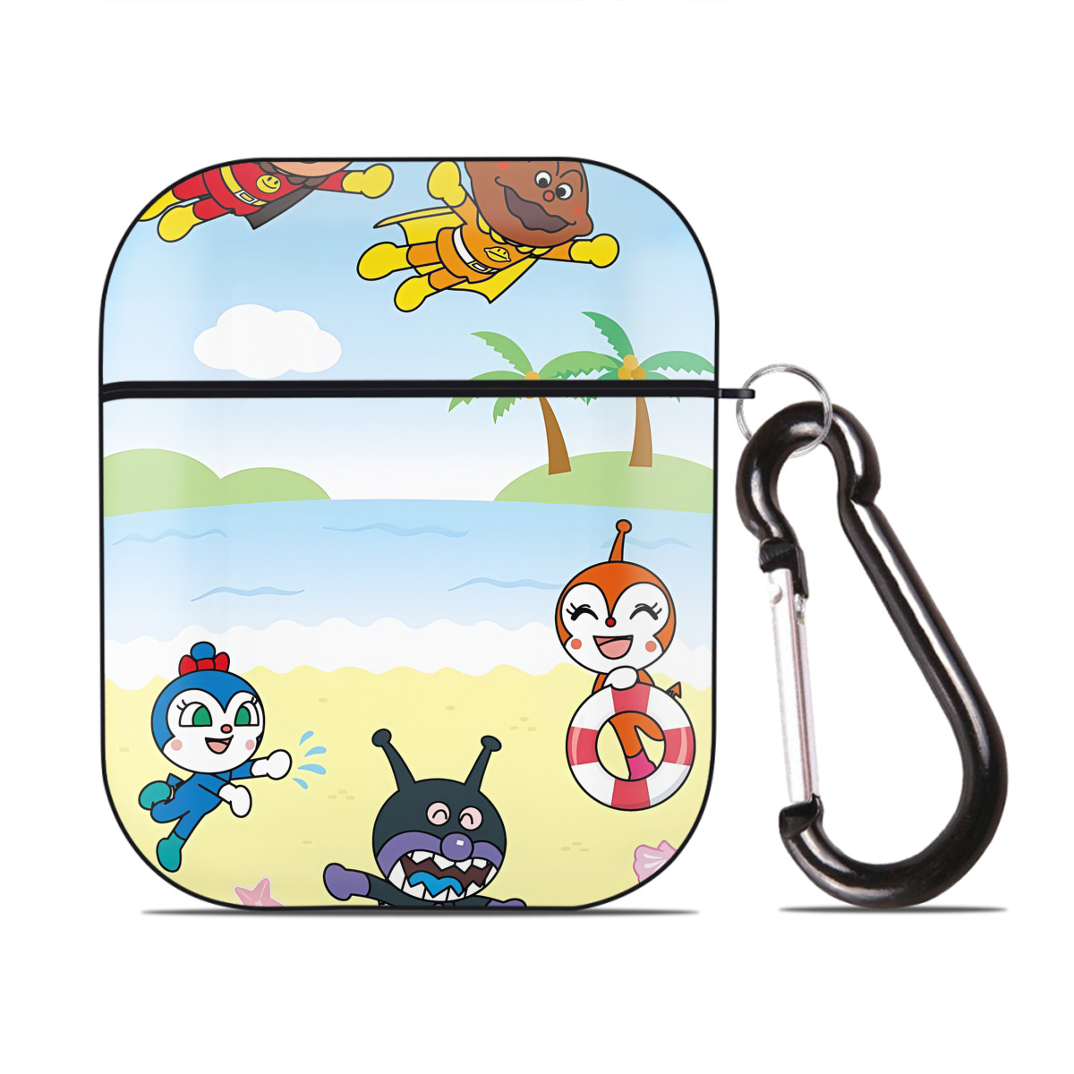 （画像用） アンパンマン Anpanman AirPods 第2世代保護ケース ハードシェル ブラック 耐衝撃・防指紋・カラビナ付き