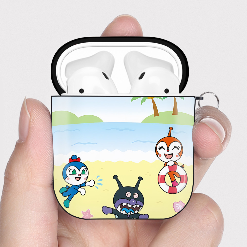 （画像用） アンパンマン Anpanman AirPods 第2世代保護ケース ハードシェル ブラック 耐衝撃・防指紋・カラビナ付き