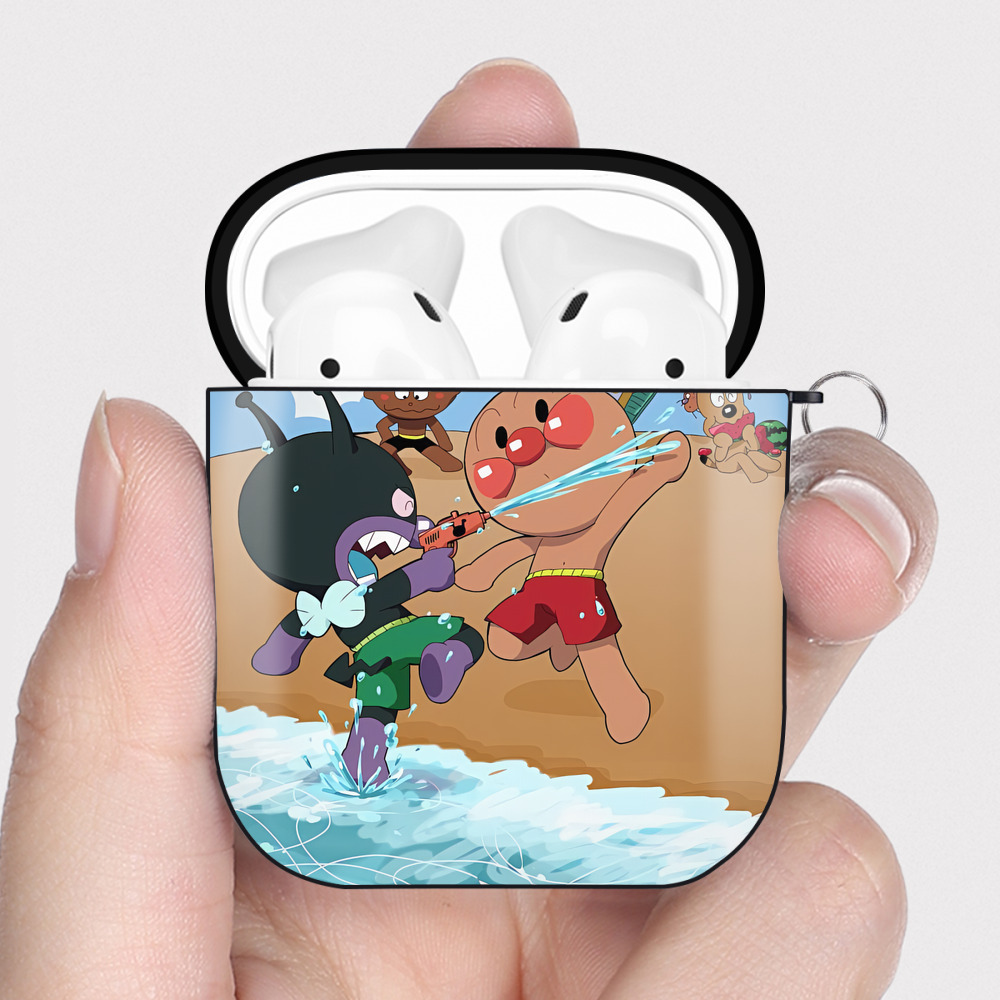 （画像用） アンパンマン Anpanman AirPods 第2世代保護ケース ハードシェル ブラック 耐衝撃・防指紋・カラビナ付き