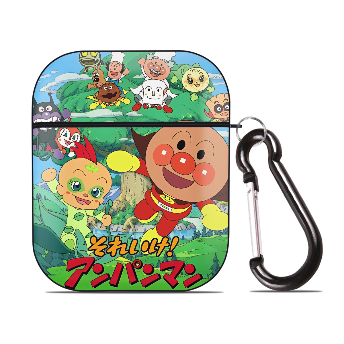（画像用） アンパンマン Anpanman AirPods 第2世代保護ケース ハードシェル ブラック 耐衝撃・防指紋・カラビナ付き