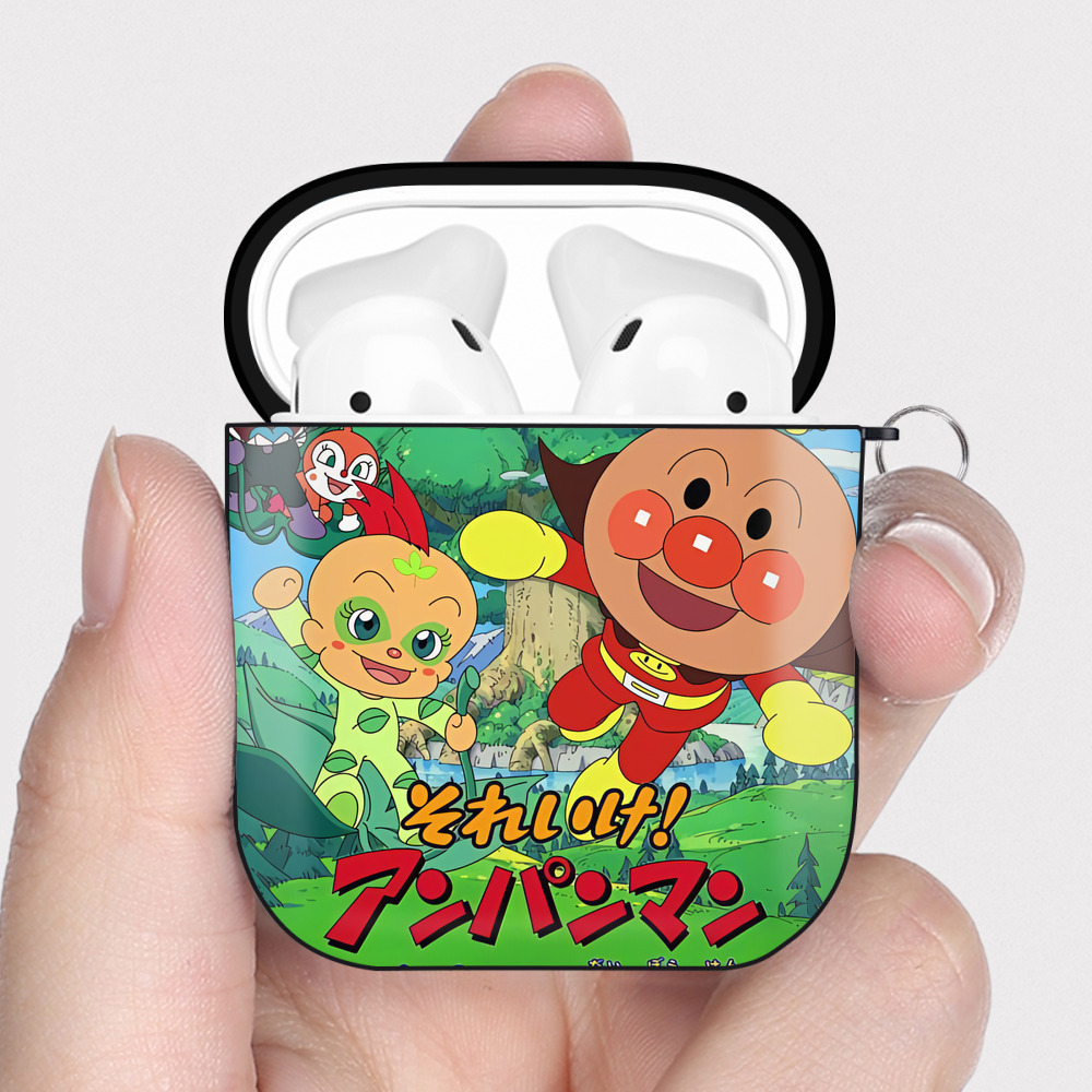 （画像用） アンパンマン Anpanman AirPods 第2世代保護ケース ハードシェル ブラック 耐衝撃・防指紋・カラビナ付き
