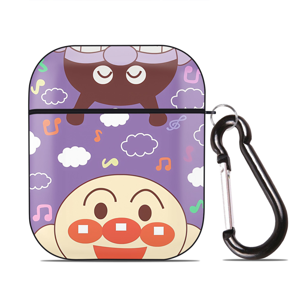 （画像用） アンパンマン Anpanman AirPods 第2世代保護ケース ハードシェル ブラック 耐衝撃・防指紋・カラビナ付き