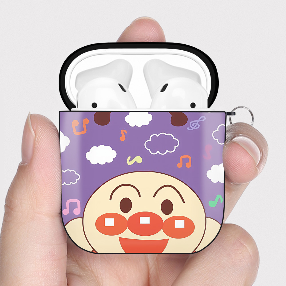 （画像用） アンパンマン Anpanman AirPods 第2世代保護ケース ハードシェル ブラック 耐衝撃・防指紋・カラビナ付き