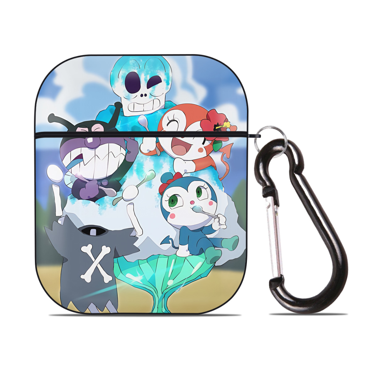 （画像用） アンパンマン Anpanman AirPods 第2世代保護ケース ハードシェル ブラック 耐衝撃・防指紋・カラビナ付き
