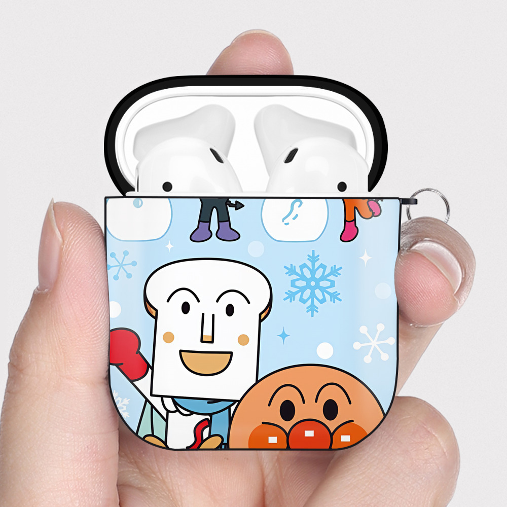 （画像用） アンパンマン Anpanman AirPods 第2世代保護ケース ハードシェル ブラック 耐衝撃・防指紋・カラビナ付き