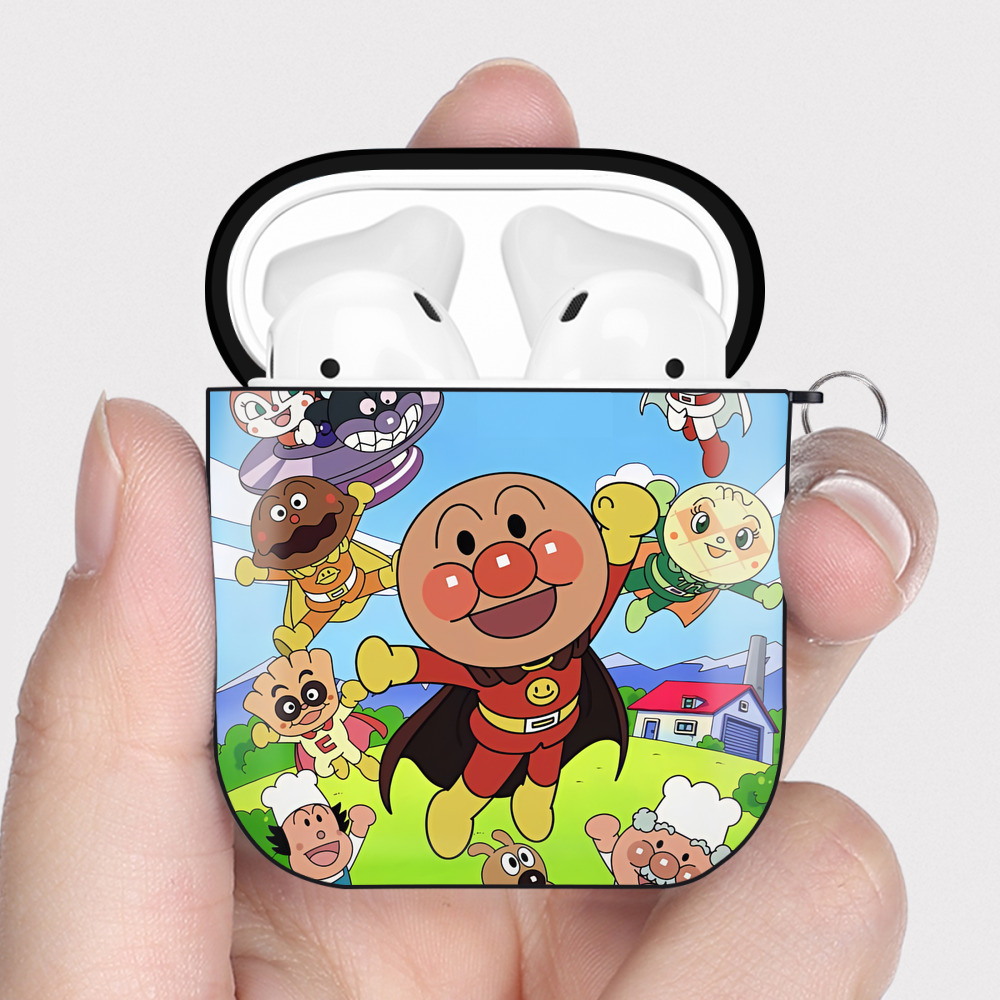 （画像用） アンパンマン Anpanman AirPods 第2世代保護ケース ハードシェル ブラック 耐衝撃・防指紋・カラビナ付き