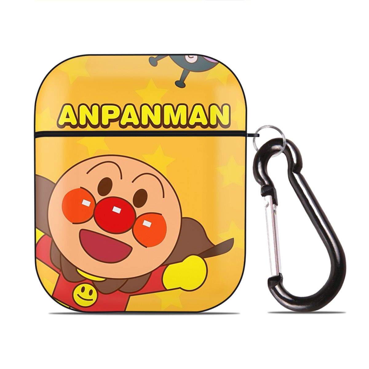 （画像用） アンパンマン Anpanman AirPods 第2世代保護ケース ハードシェル ブラック 耐衝撃・防指紋・カラビナ付き