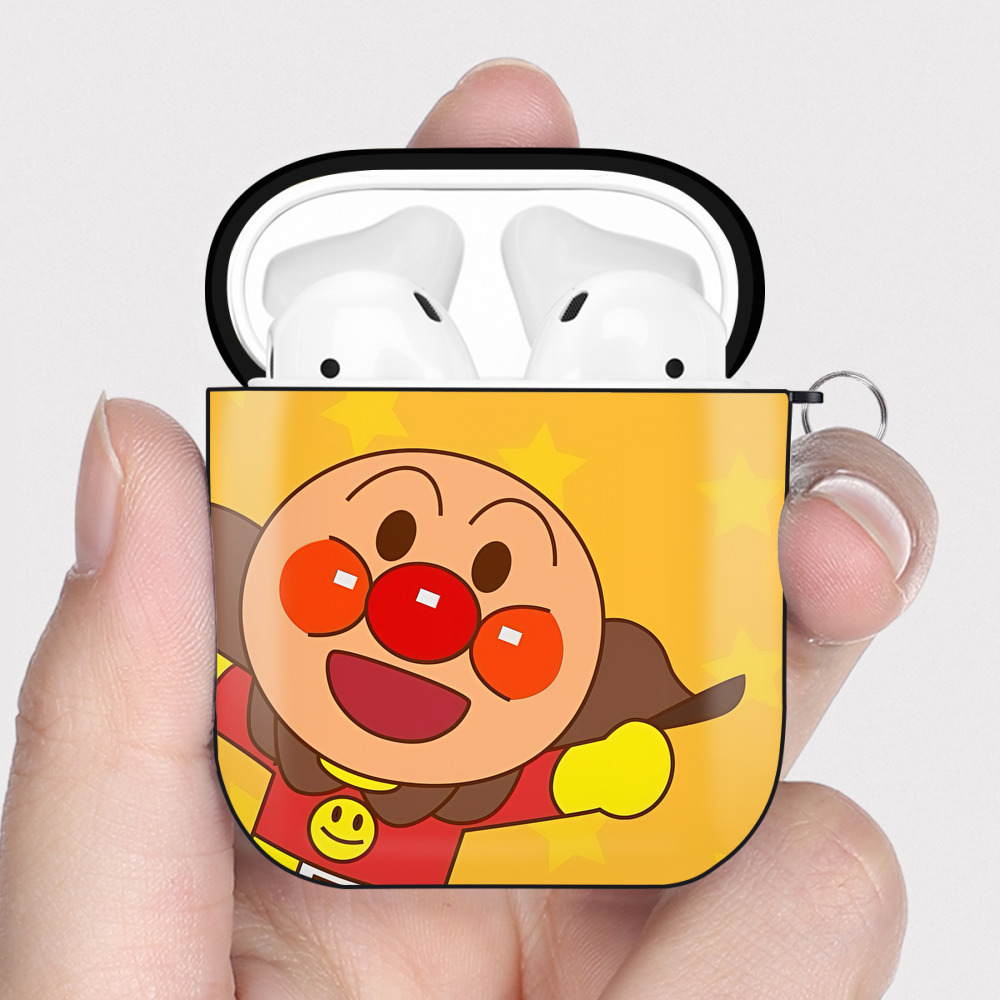 （画像用） アンパンマン Anpanman AirPods 第2世代保護ケース ハードシェル ブラック 耐衝撃・防指紋・カラビナ付き