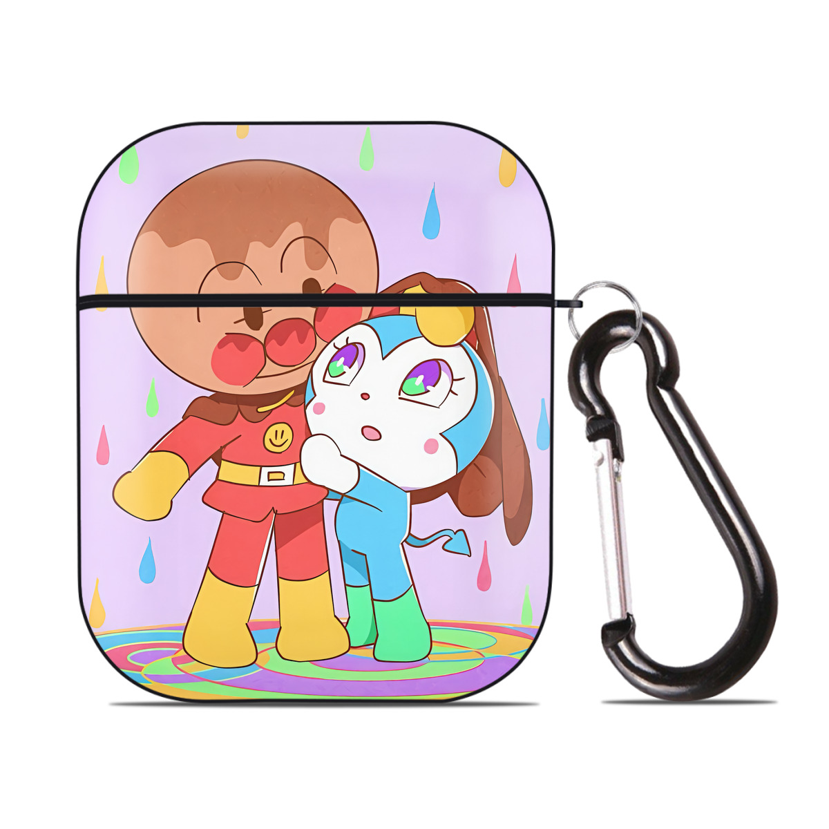 （画像用） アンパンマン Anpanman AirPods 第2世代保護ケース ハードシェル ブラック 耐衝撃・防指紋・カラビナ付き