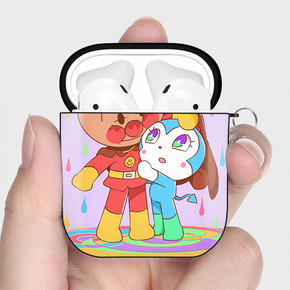 （画像用） アンパンマン Anpanman AirPods 第2世代保護ケース ハードシェル ブラック 耐衝撃・防指紋・カラビナ付き