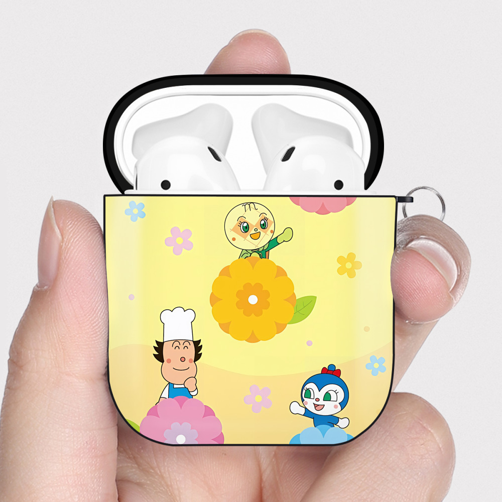 （画像用） アンパンマン Anpanman AirPods 第2世代保護ケース ハードシェル ブラック 耐衝撃・防指紋・カラビナ付き