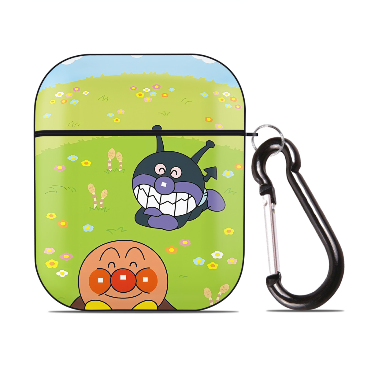 （画像用） アンパンマン Anpanman AirPods 第2世代保護ケース ハードシェル ブラック 耐衝撃・防指紋・カラビナ付き