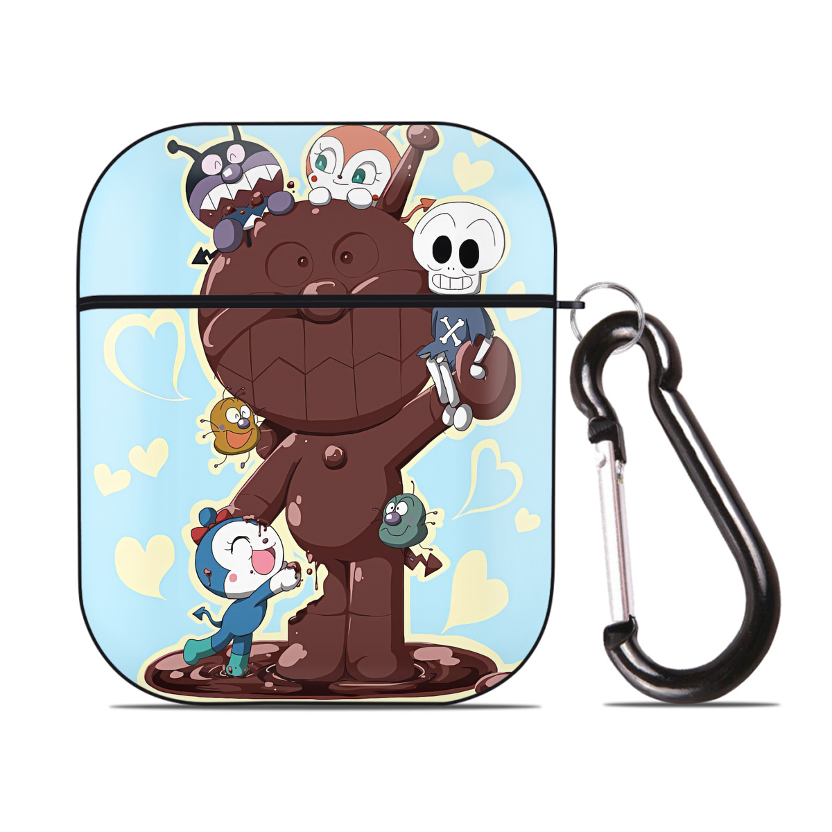 （画像用） アンパンマン Anpanman AirPods 第2世代保護ケース ハードシェル ブラック 耐衝撃・防指紋・カラビナ付き