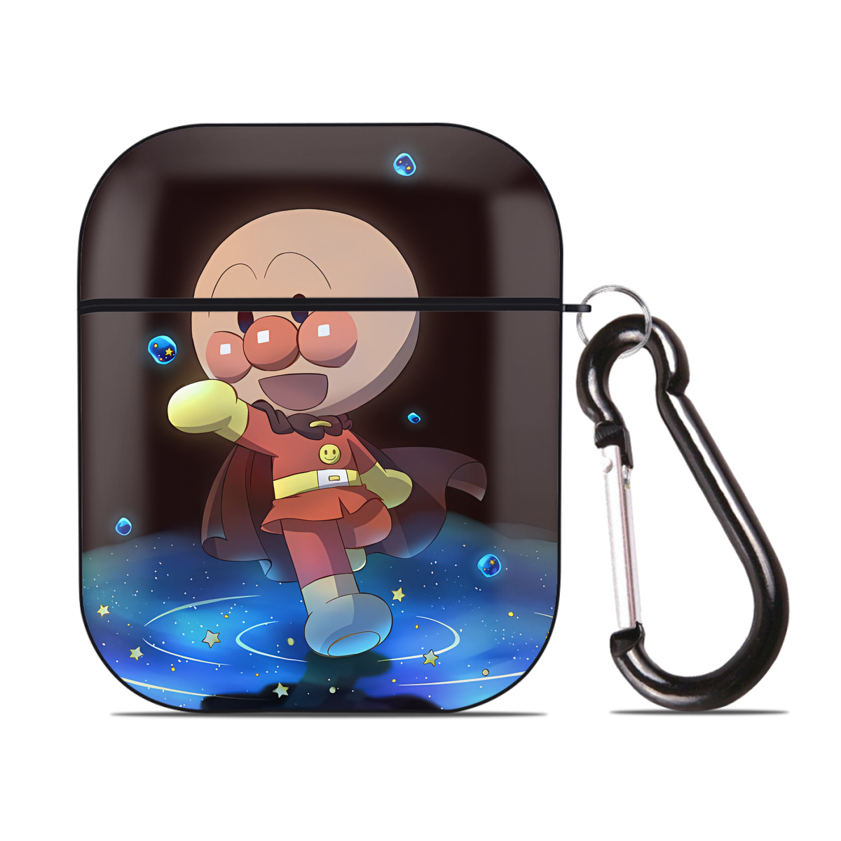 （画像用） アンパンマン Anpanman AirPods 第2世代保護ケース ハードシェル ブラック 耐衝撃・防指紋・カラビナ付き