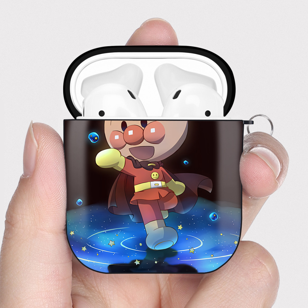 （画像用） アンパンマン Anpanman AirPods 第2世代保護ケース ハードシェル ブラック 耐衝撃・防指紋・カラビナ付き