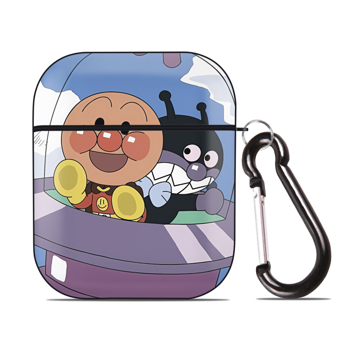 （画像用） アンパンマン Anpanman AirPods 第2世代保護ケース ハードシェル ブラック 耐衝撃・防指紋・カラビナ付き