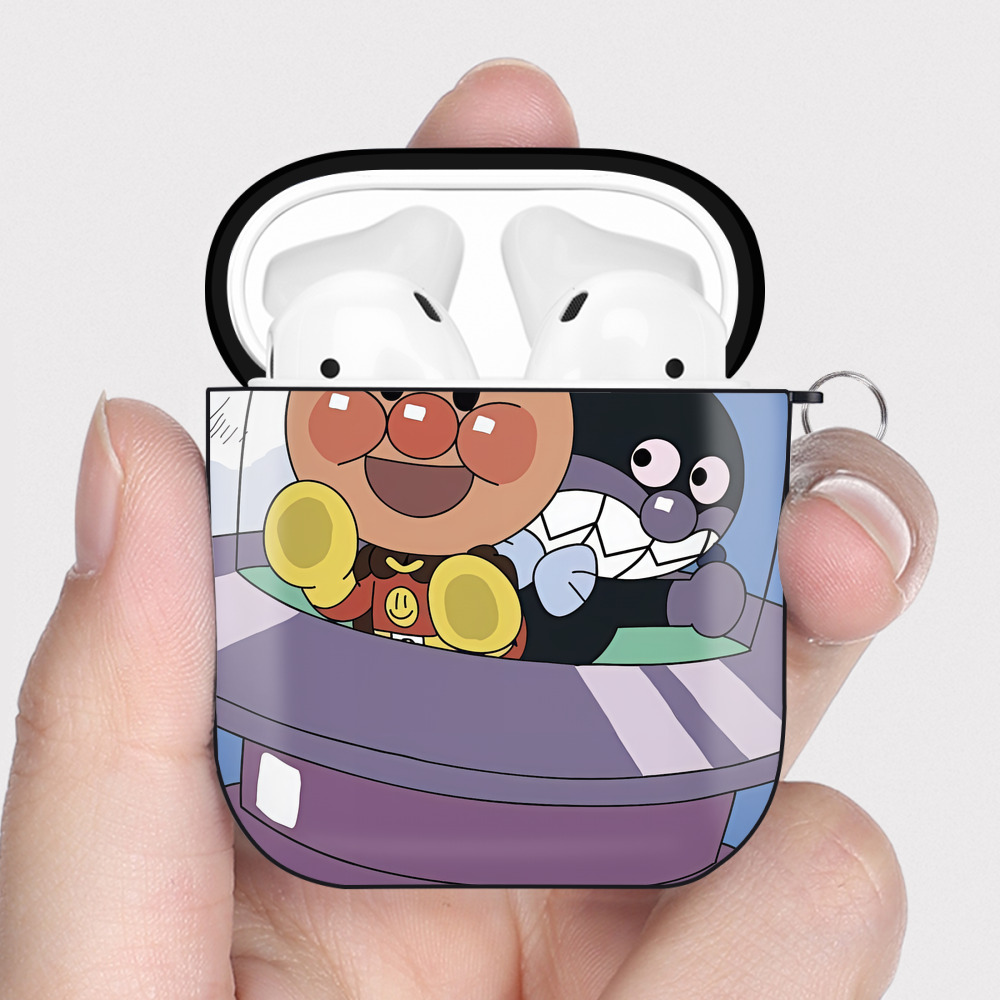 （画像用） アンパンマン Anpanman AirPods 第2世代保護ケース ハードシェル ブラック 耐衝撃・防指紋・カラビナ付き