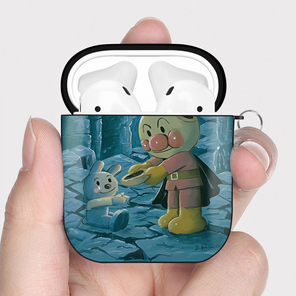 （画像用） アンパンマン Anpanman AirPods 第2世代保護ケース ハードシェル ブラック 耐衝撃・防指紋・カラビナ付き