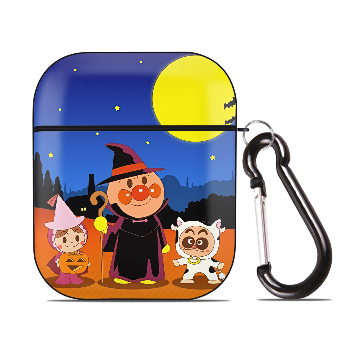（画像用） アンパンマン Anpanman AirPods 第2世代保護ケース ハードシェル ブラック 耐衝撃・防指紋・カラビナ付き