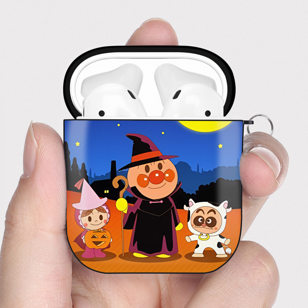 （画像用） アンパンマン Anpanman AirPods 第2世代保護ケース ハードシェル ブラック 耐衝撃・防指紋・カラビナ付き